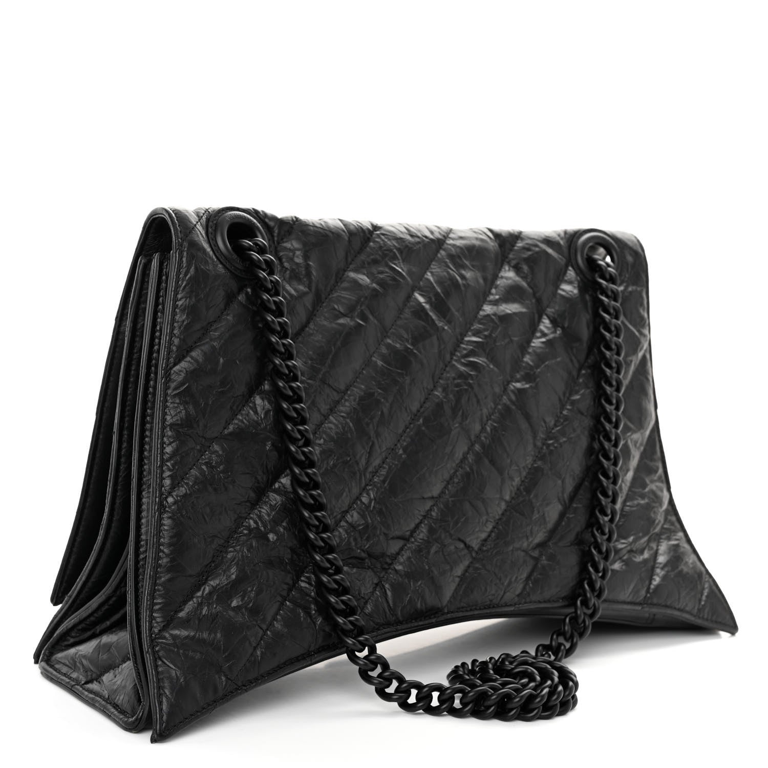 Balenciaga Crushed Calfskin Quilted Matte Black Hardware Large Crush Chain Bag Black 3 of 9