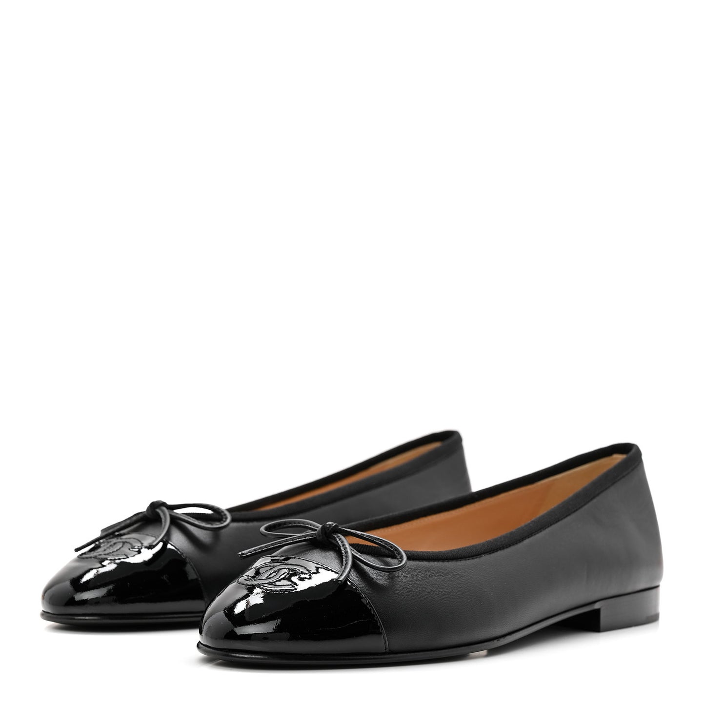 Lambskin Patent Cap Toe Ballerina Flats 38 Black