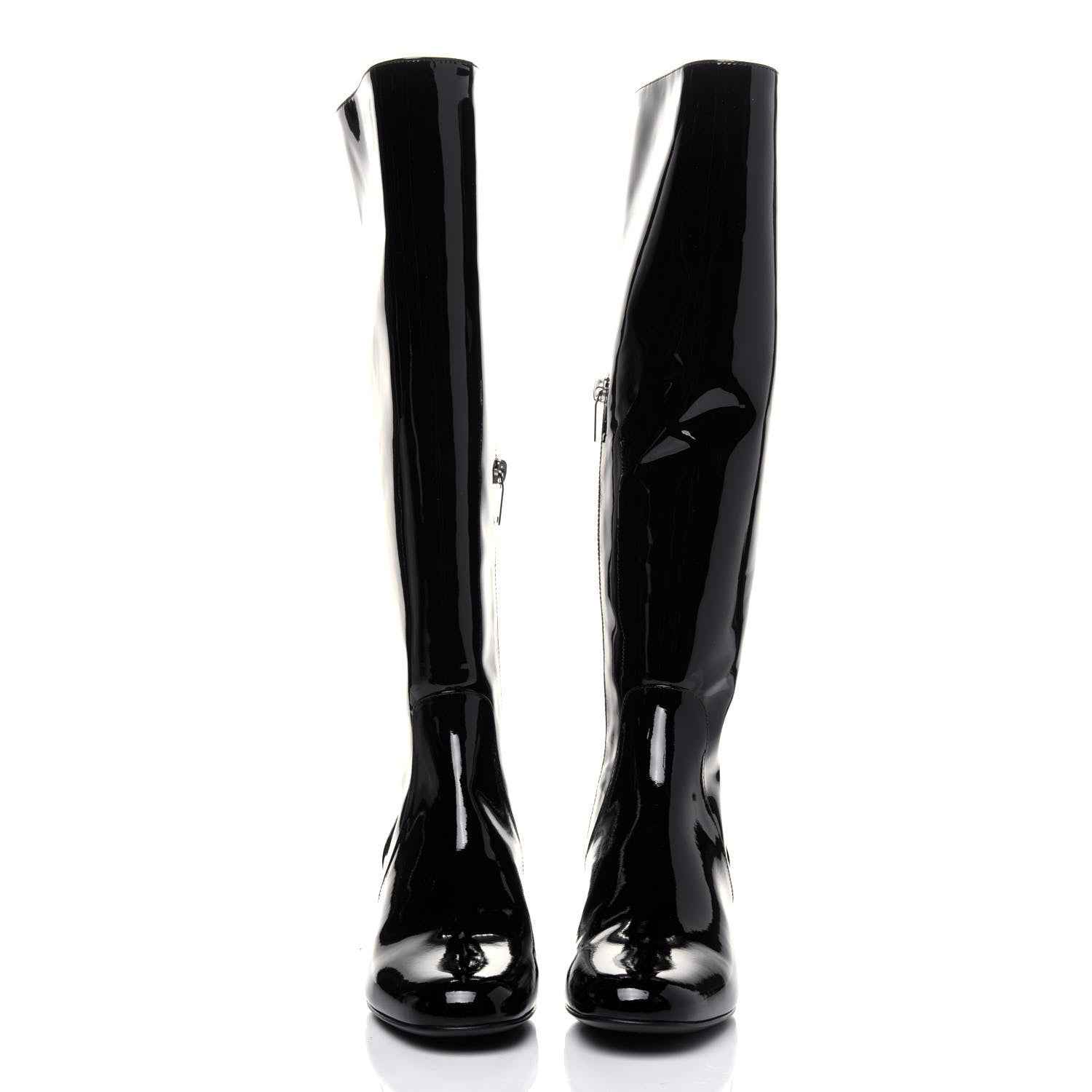 Saint Laurent Patent Knee High Boots 34.5 Black 2 of 11