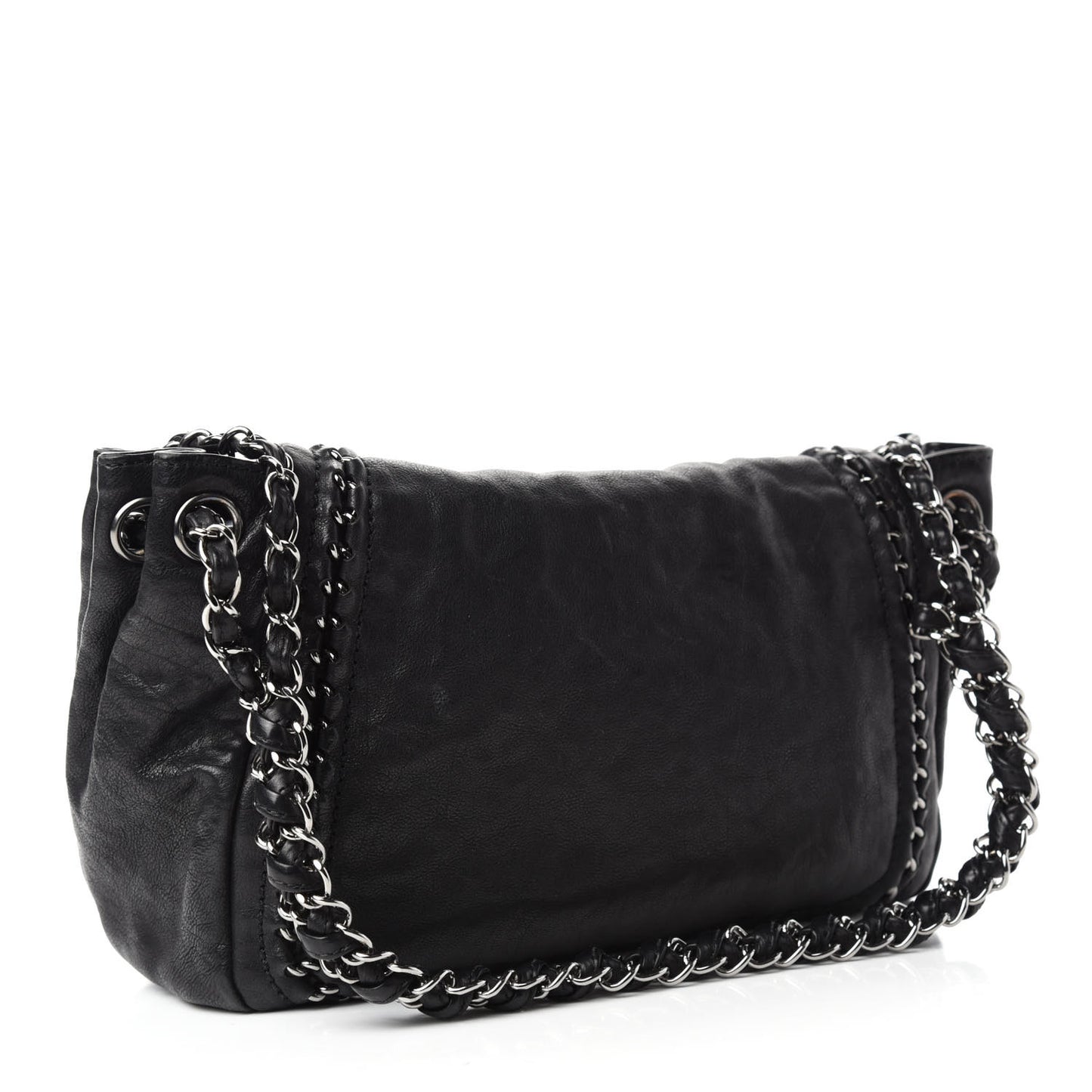 Metallic Goatskin Luxe Ligne Flap Black