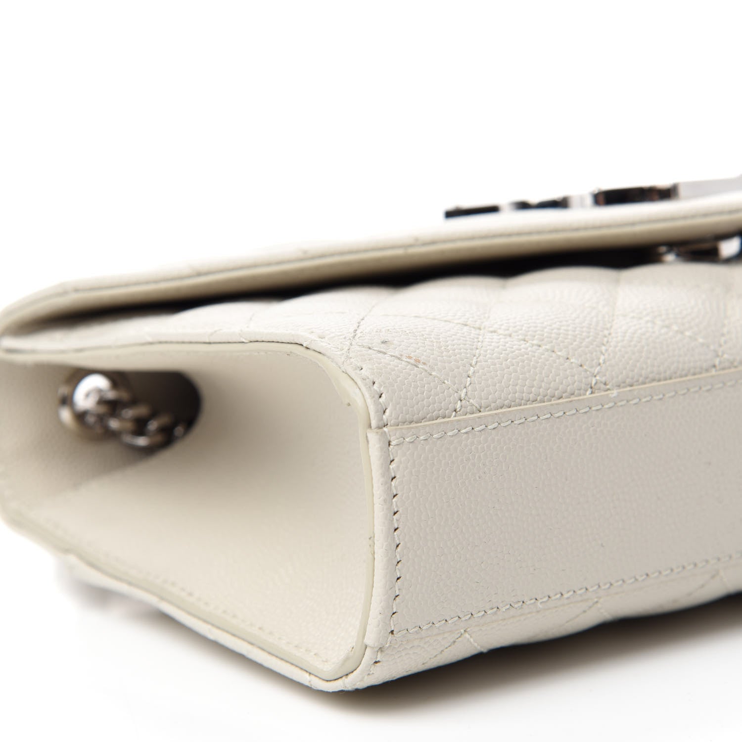 Saint Laurent Grain De Poudre Textured Mixed Matelasse Triquilt Small Monogram Satchel Optical White 6 of 12