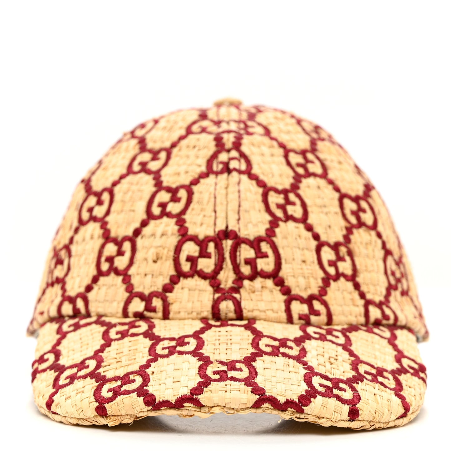 Raffia GG Monogram Elaphe Embroidered Aisha Baseball Hat M Ivory Bordeaux