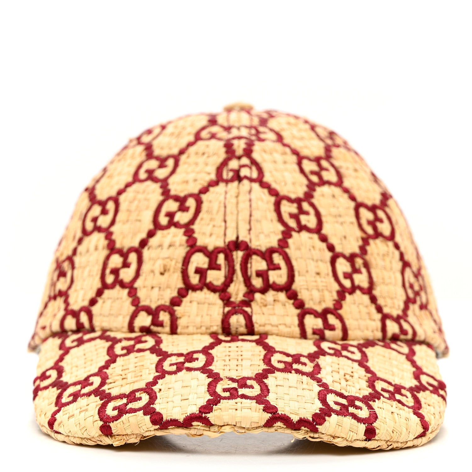 Gucci Raffia GG Monogram Elaphe Embroidered Aisha Baseball Hat M Ivory Bordeaux 3 of 11