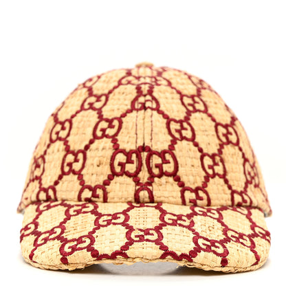 Gucci Raffia GG Monogram Elaphe Embroidered Aisha Baseball Hat M Ivory Bordeaux 3 of 11