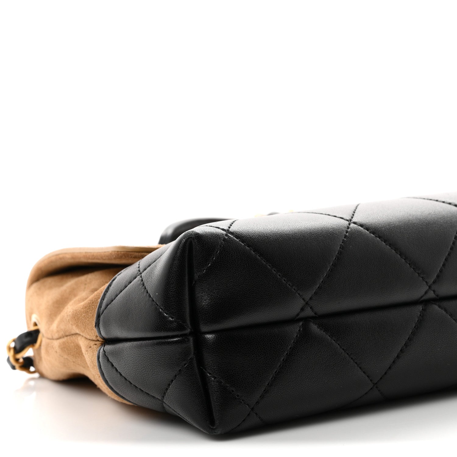 Chanel Suede Calfskin Shiny Lambskin Quilted Coco Base Flap Top Handle Bag Beige Black 9 of 12