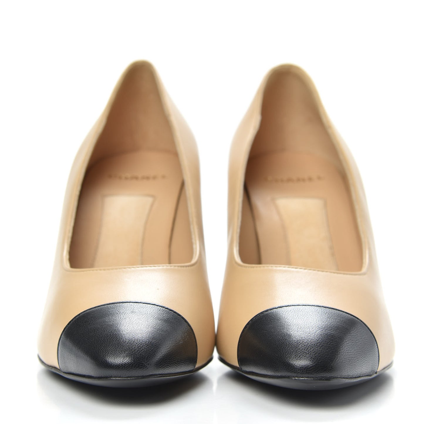 Lambskin Cap Toe Pearl Pumps 38 Beige Black