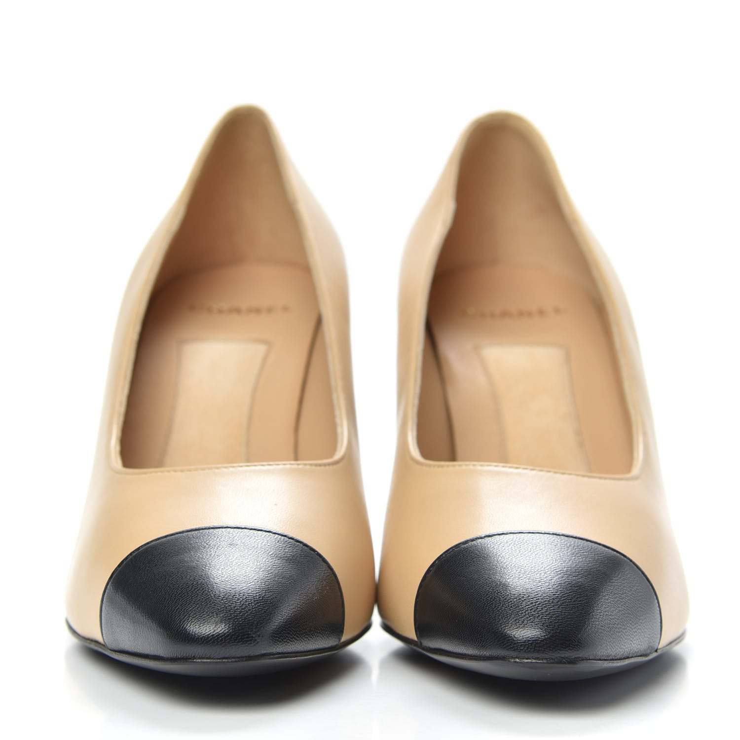 Chanel Lambskin Cap Toe Pearl Pumps 38 Beige Black 2 of 10