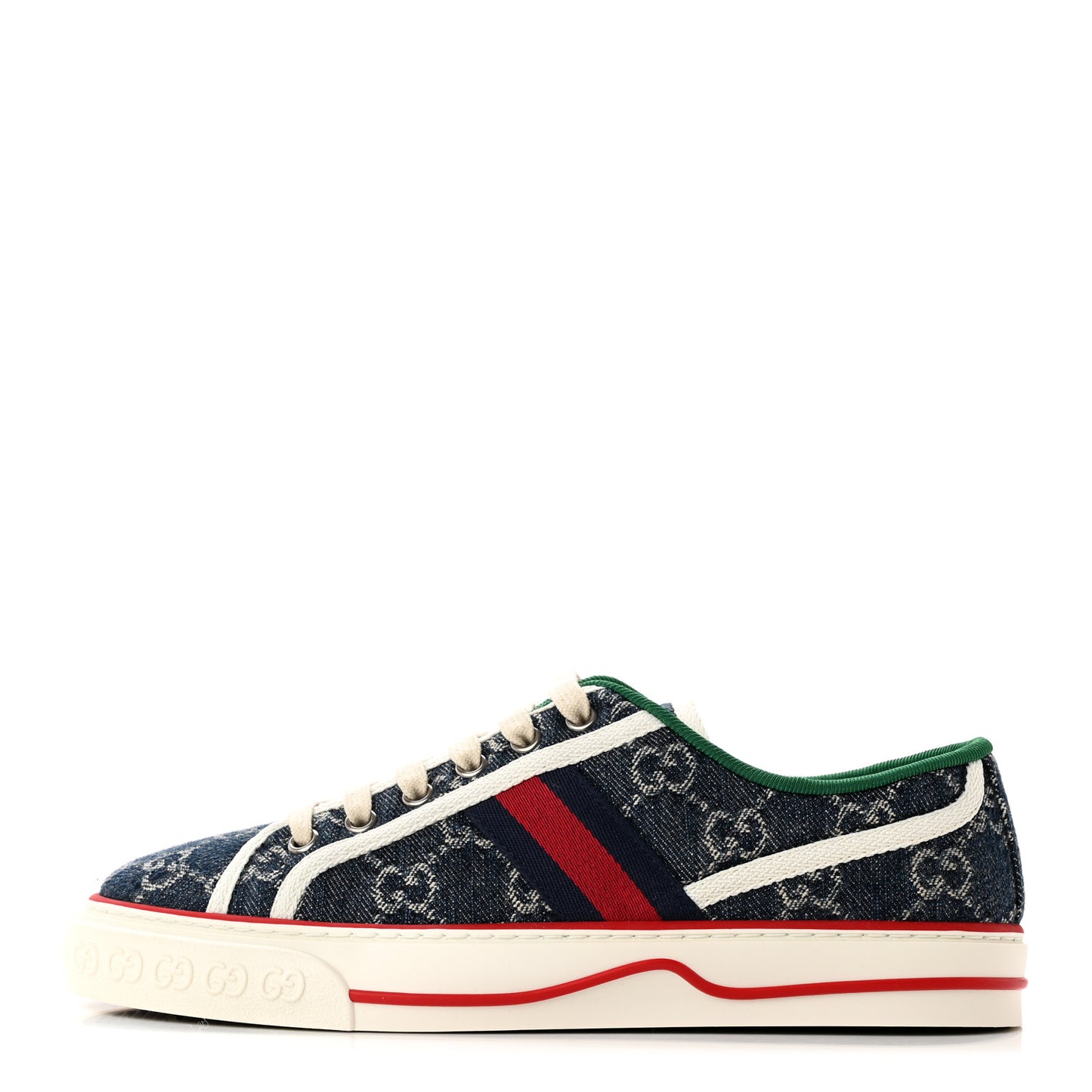 New Denim GG Monogram Web Womens 1977 Tennis Sneakers 38.5 Blue Tea Mystic White