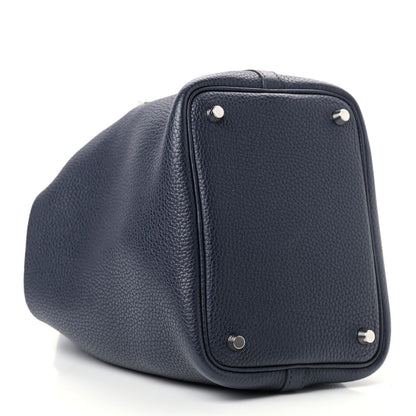 Hermes Taurillon Clemence Swift Eclat Picotin Lock 18 PM Bleu Nuit Rose Pourpre 4 of 9