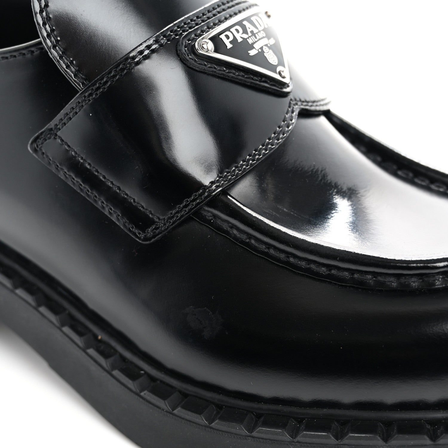 Prada Spazzolato Metal Triangle Logo 50mm Loafers 39 Black 10 of 15