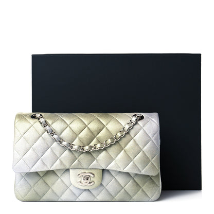 Chanel Metallic Goatskin Quilted Ombre Medium Double Flap Grey Green 11 of 11