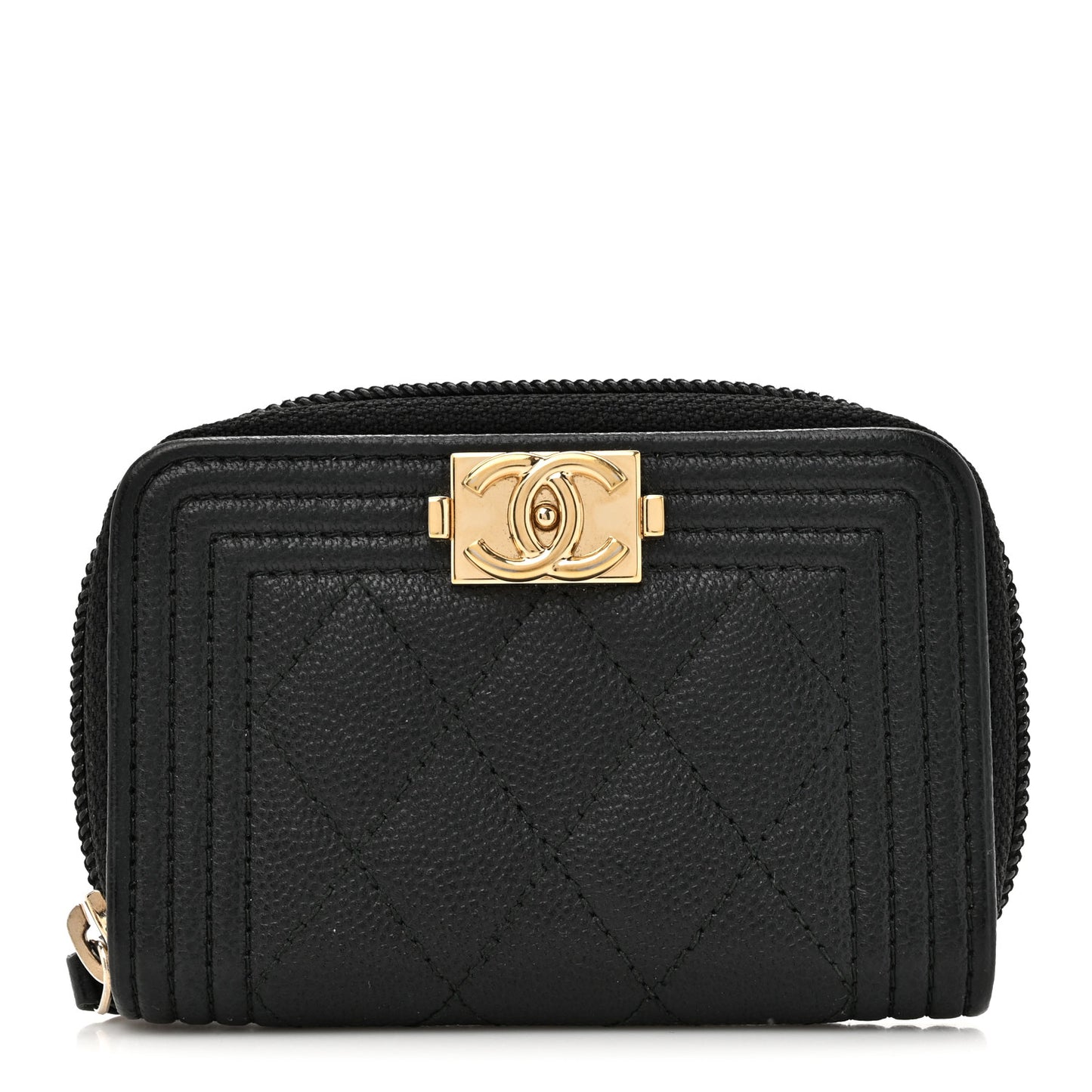 Caviar Quilted Boy Zip Around Coin Purse Wallet Black