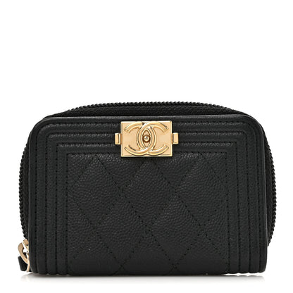 Chanel Caviar Quilted Boy Zip Around Coin Purse Wallet Black 1 of 8