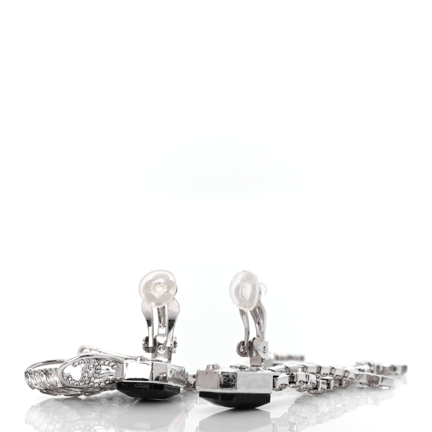 Crystal CC Clip On Earrings Black Silver