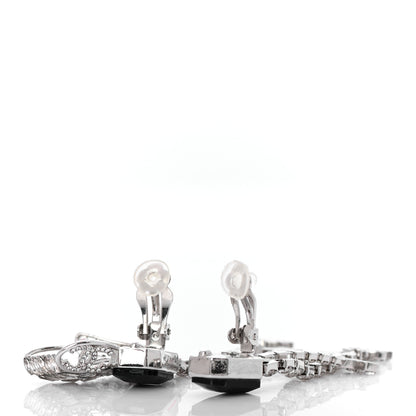 Chanel Crystal CC Clip On Earrings Black Silver 3 of 4
