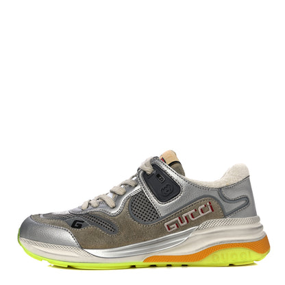 Gucci Metallic Calfskin Suede Womens Ultrapace Sneakers 35.5 Silver Oatmeal 1 of 19