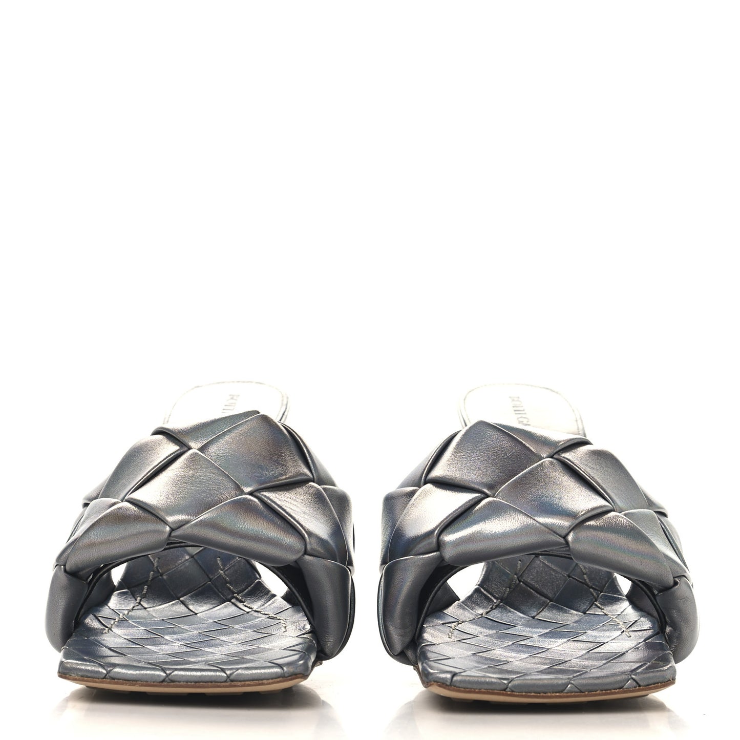 Laser Nappa Maxi Intrecciato Lido 90mm Mule Sandals 38.5 Oyster