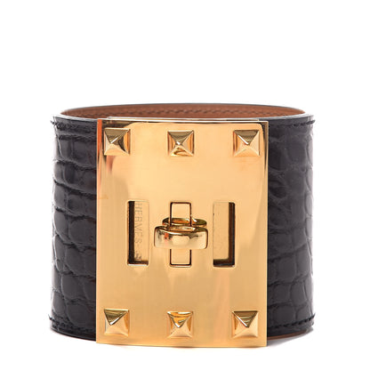 Hermes Shiny Alligator Kelly Dog Extreme Bracelet S Black 1 of 7