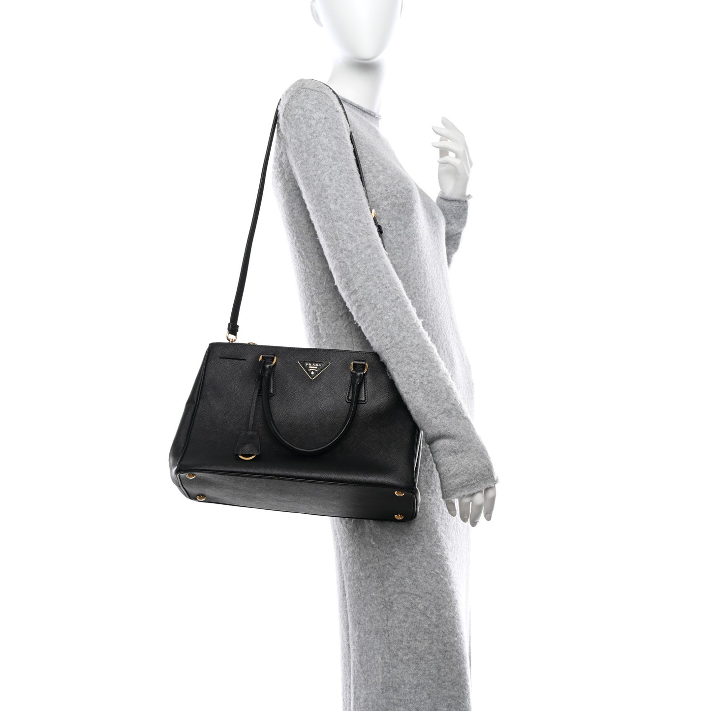 Saffiano Lux Medium Double Zip Tote Black
