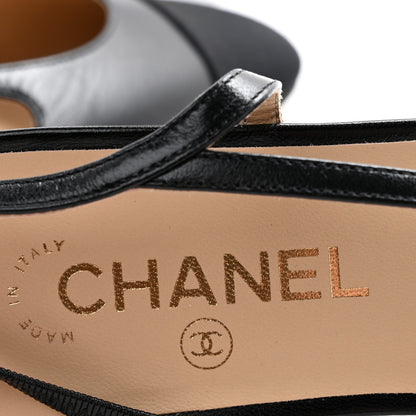 Chanel Goatskin Grosgrain Cap Toe CC Slingback Flats 41 Black 6 of 10