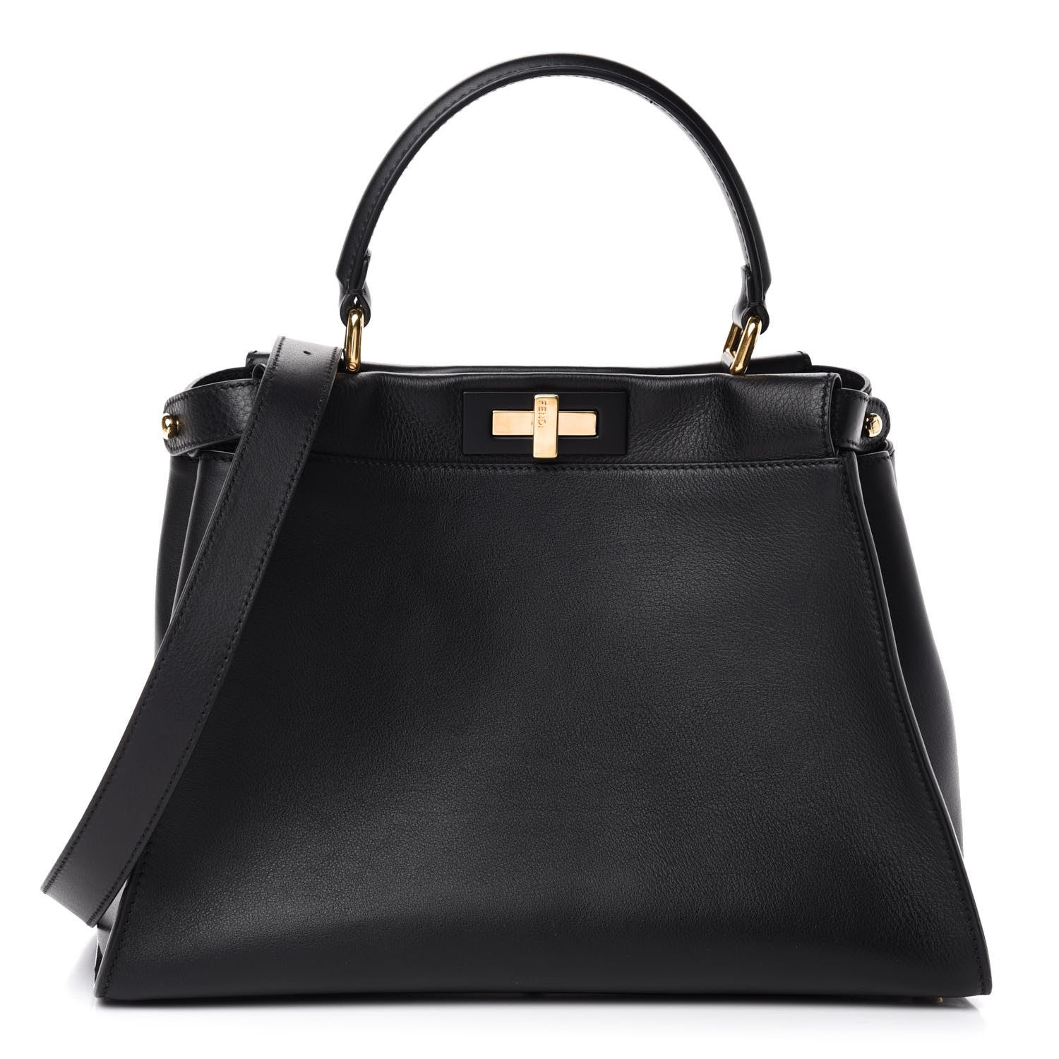 Fendi Vitello Seta Shiny Nappa Medium Peekaboo Iconic Satchel Black 1 of 12