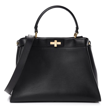 Fendi Vitello Seta Shiny Nappa Medium Peekaboo Iconic Satchel Black 1 of 12