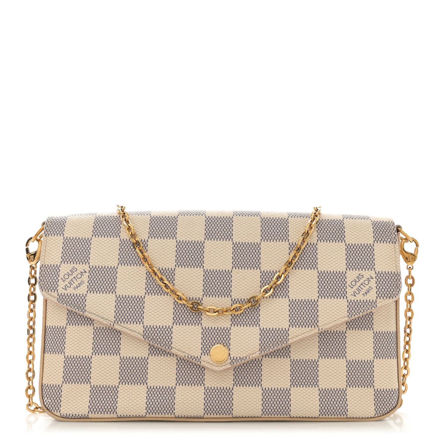 Damier Azur Pochette Felicie Chain Wallet Rose Ballerine