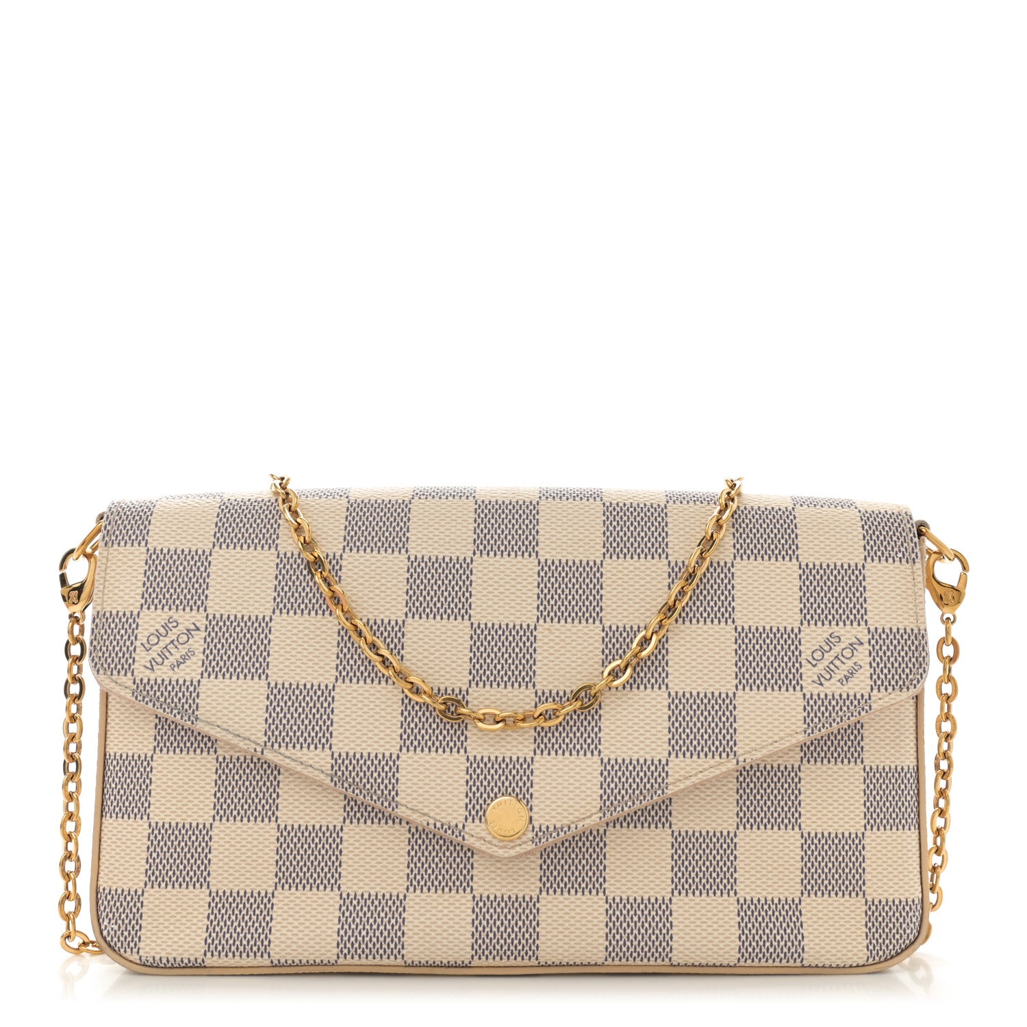 Louis Vuitton Damier Azur Pochette Felicie Chain Wallet Rose Ballerine 1 of 13