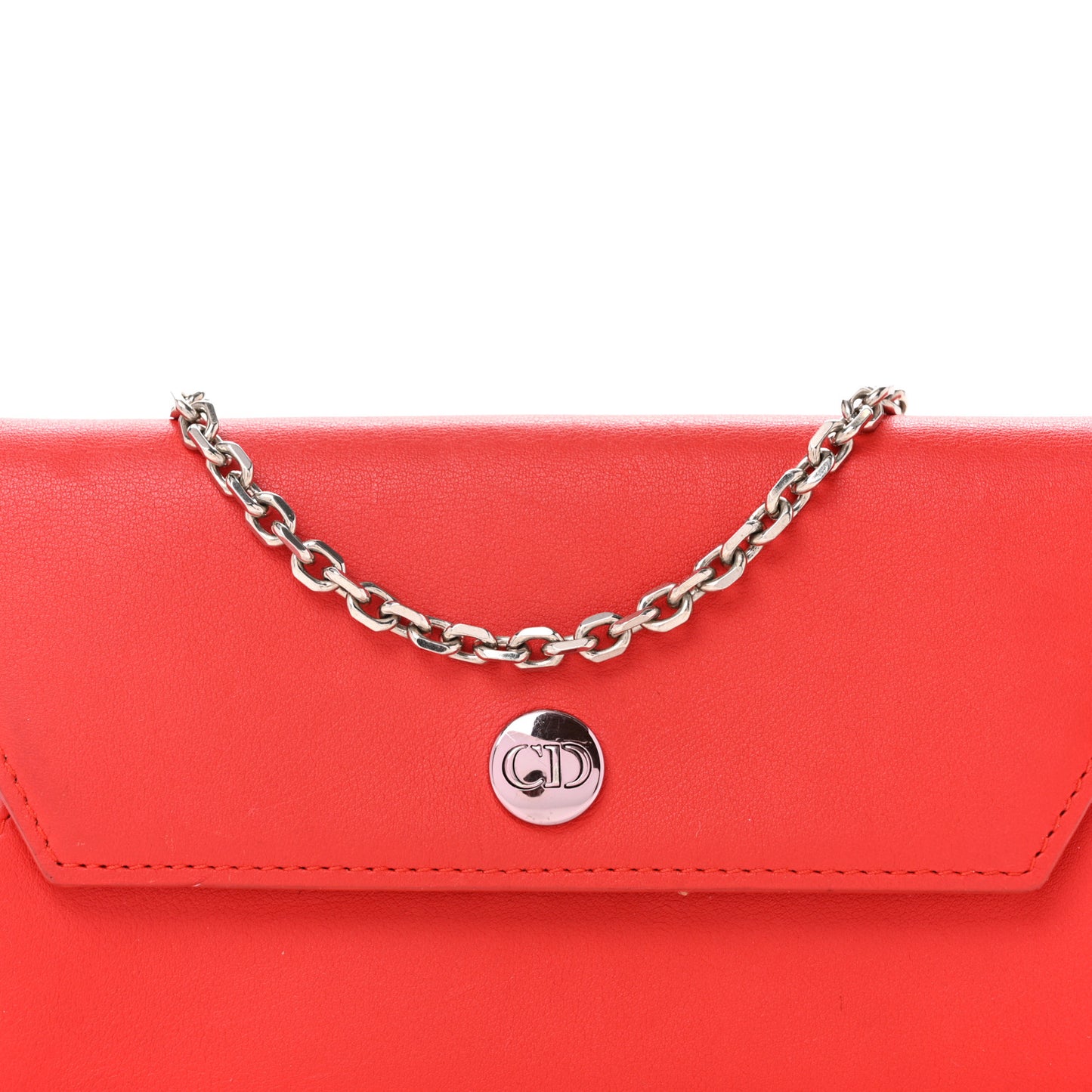 Calfskin Bi-Color Envelope Chain Wallet Red Purple