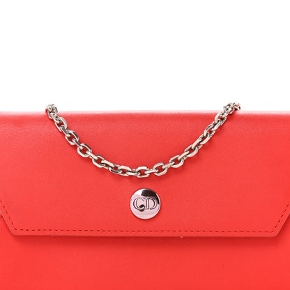 Christian Dior Calfskin Bi-Color Envelope Chain Wallet Red Purple 9 of 18