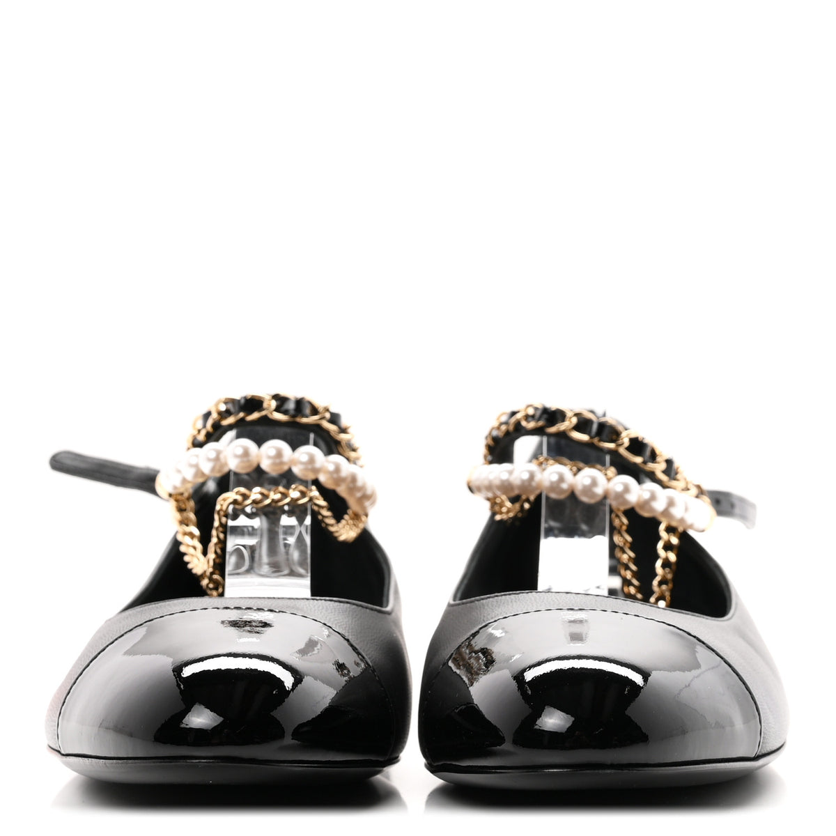 Chanel Shiny Lambskin Pearl Cap Toe Ankle Chain Ballerina Flats 38 Black 3 of 9