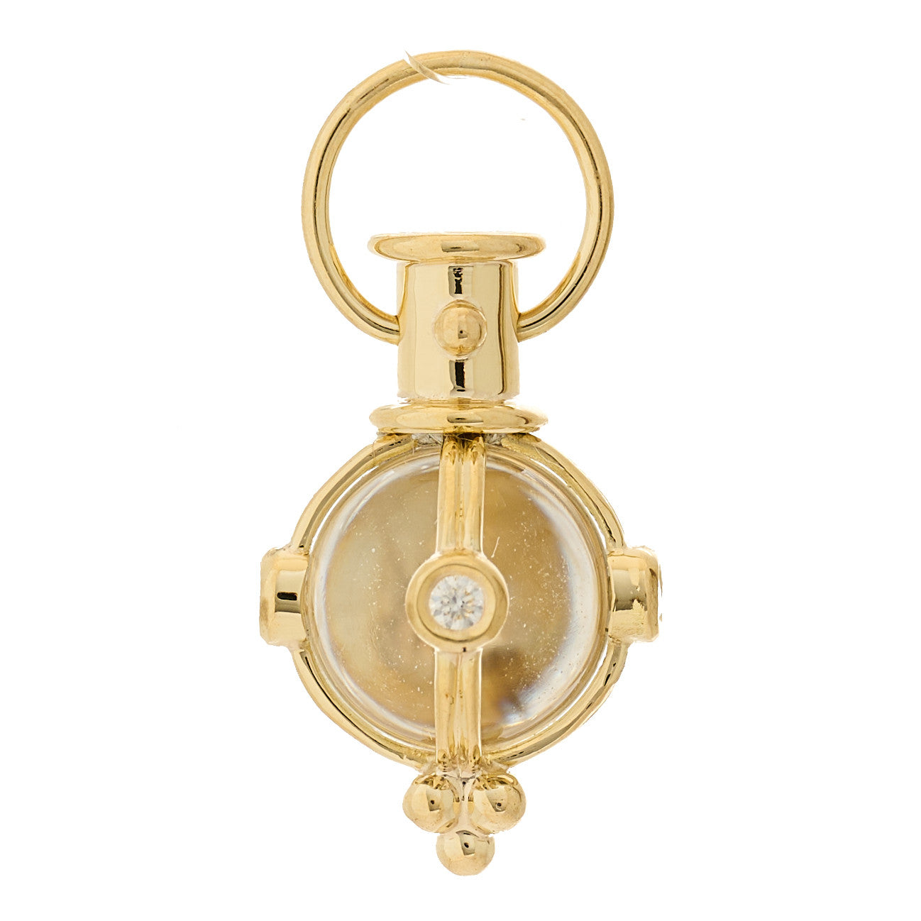 18K Yellow Gold Diamond Rock Crystal XS Classic Round Amulet Pendant