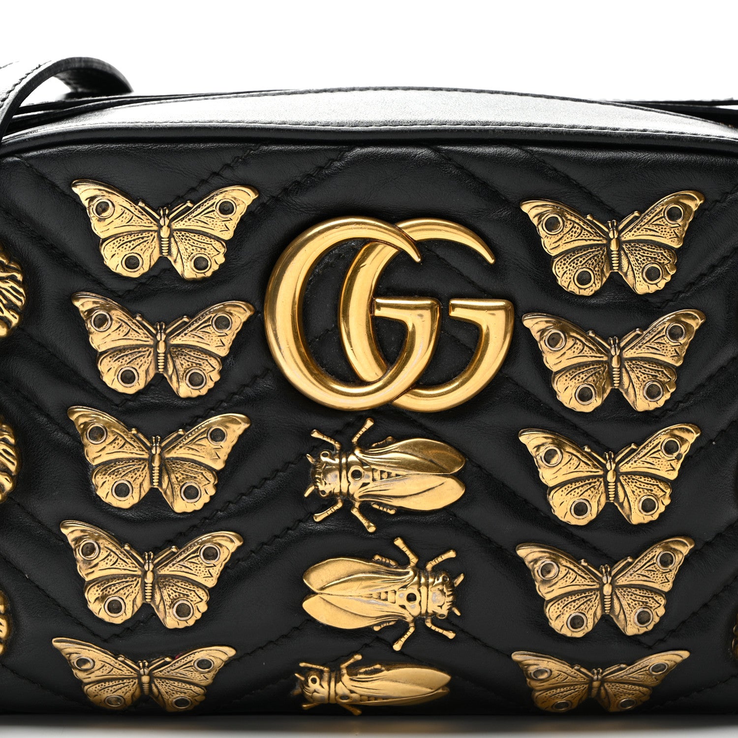 Gucci Calfskin Matelasse Animal Studs Small GG Marmont Chain Shoulder Bag Black 9 of 11