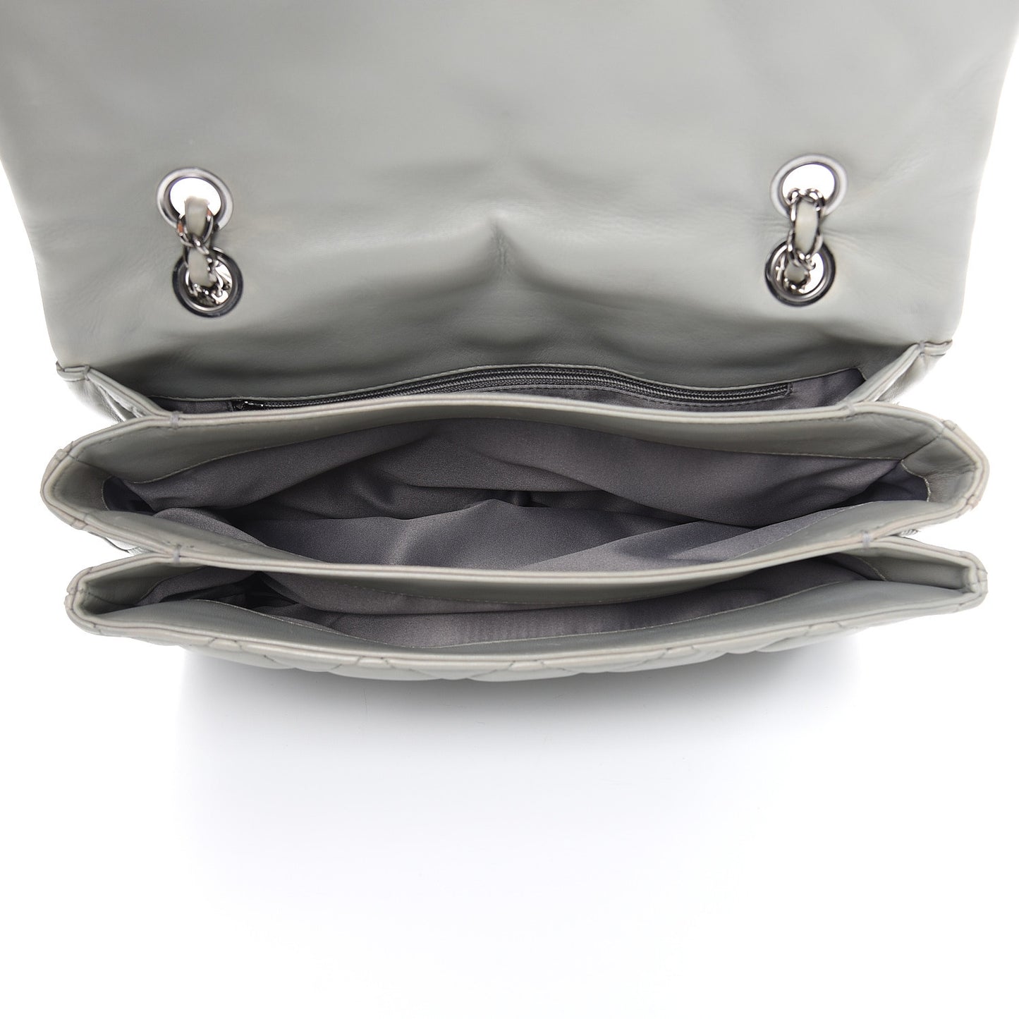 Lambskin Quilted Large 3 Flap Bag Grey