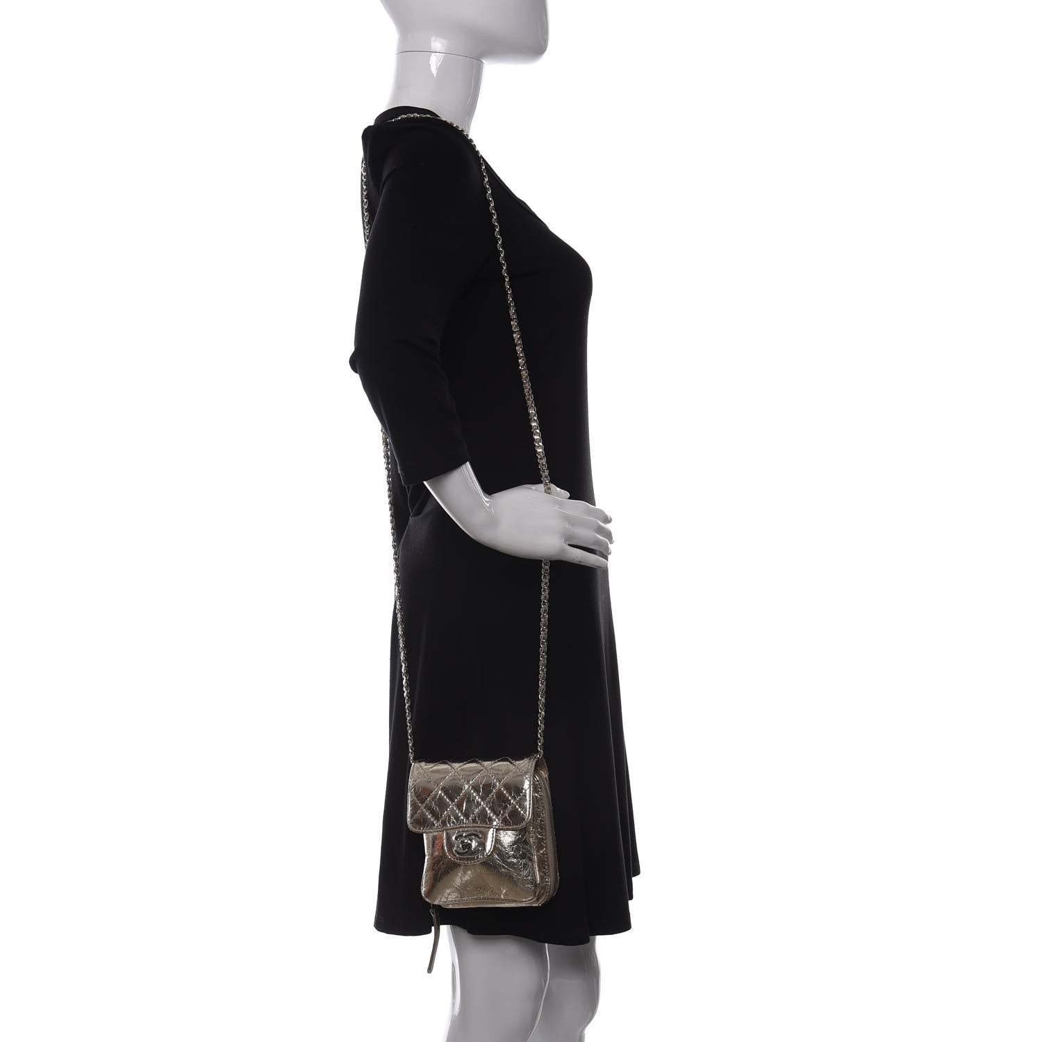 Chanel Crackled Aged Calfskin Mini Crossbody Flap Gold 2 of 13