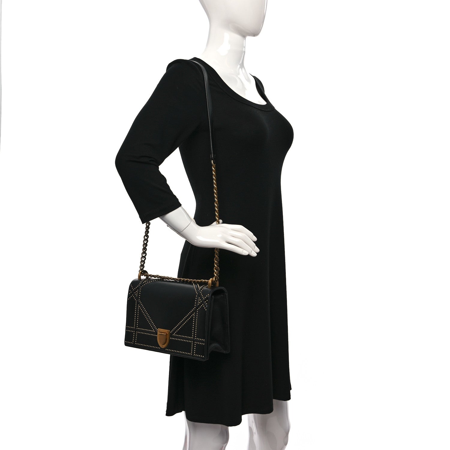 Christian Dior Lambskin Studded Medium Diorama Flap Bag Black 2 of 8