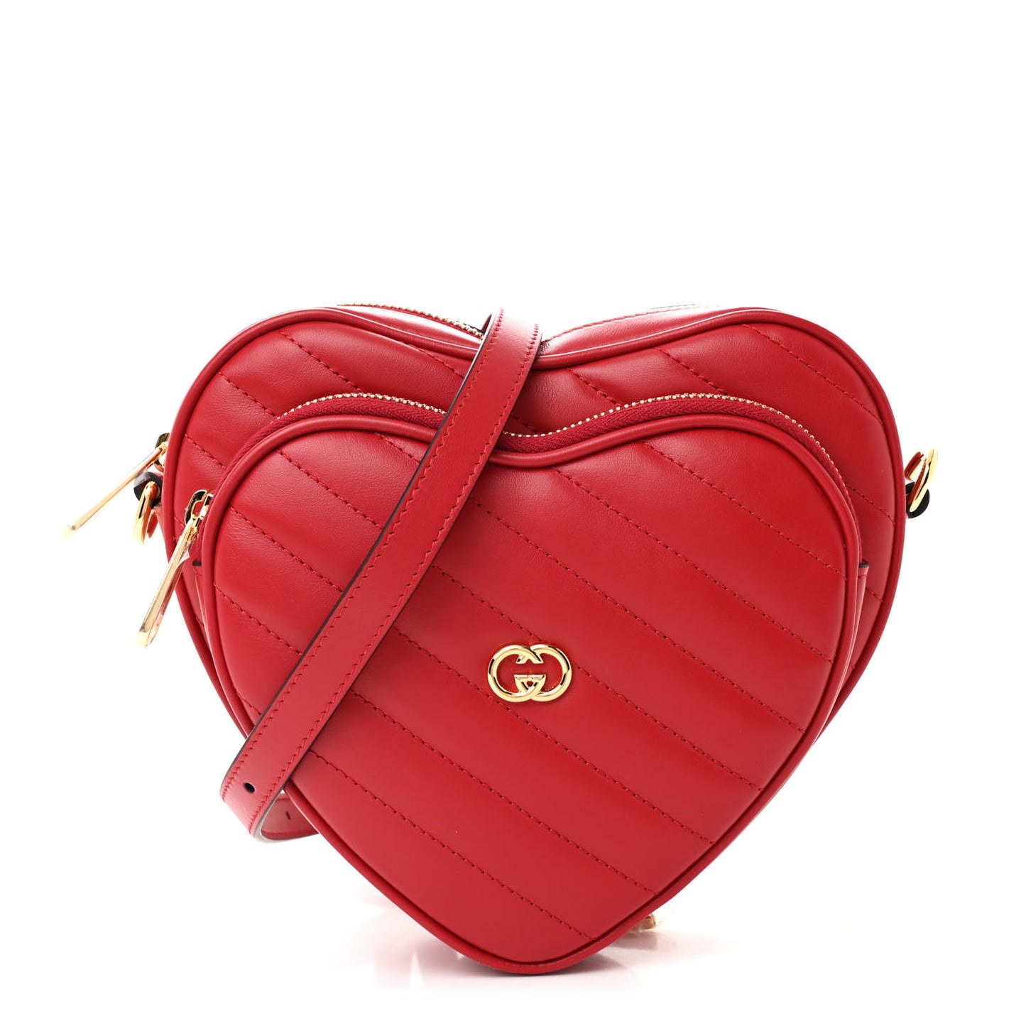 Calfskin Matelasse Diagonal Mini Interlocking G Heart Shoulder Bag Hibiscus Red