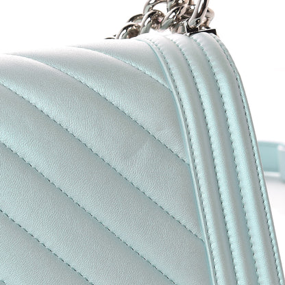 Chanel Iridescent Lambskin Chevron Quilted Medium Boy Flap Blue 12 of 13