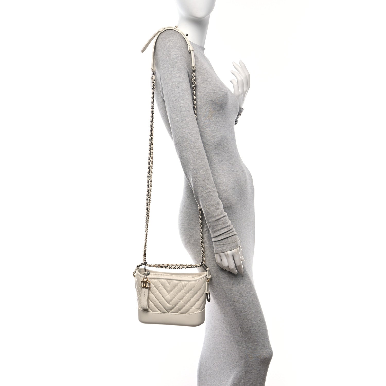 Chanel Aged Calfskin Chevron Quilted Small Gabrielle Hobo White 2 of 13
