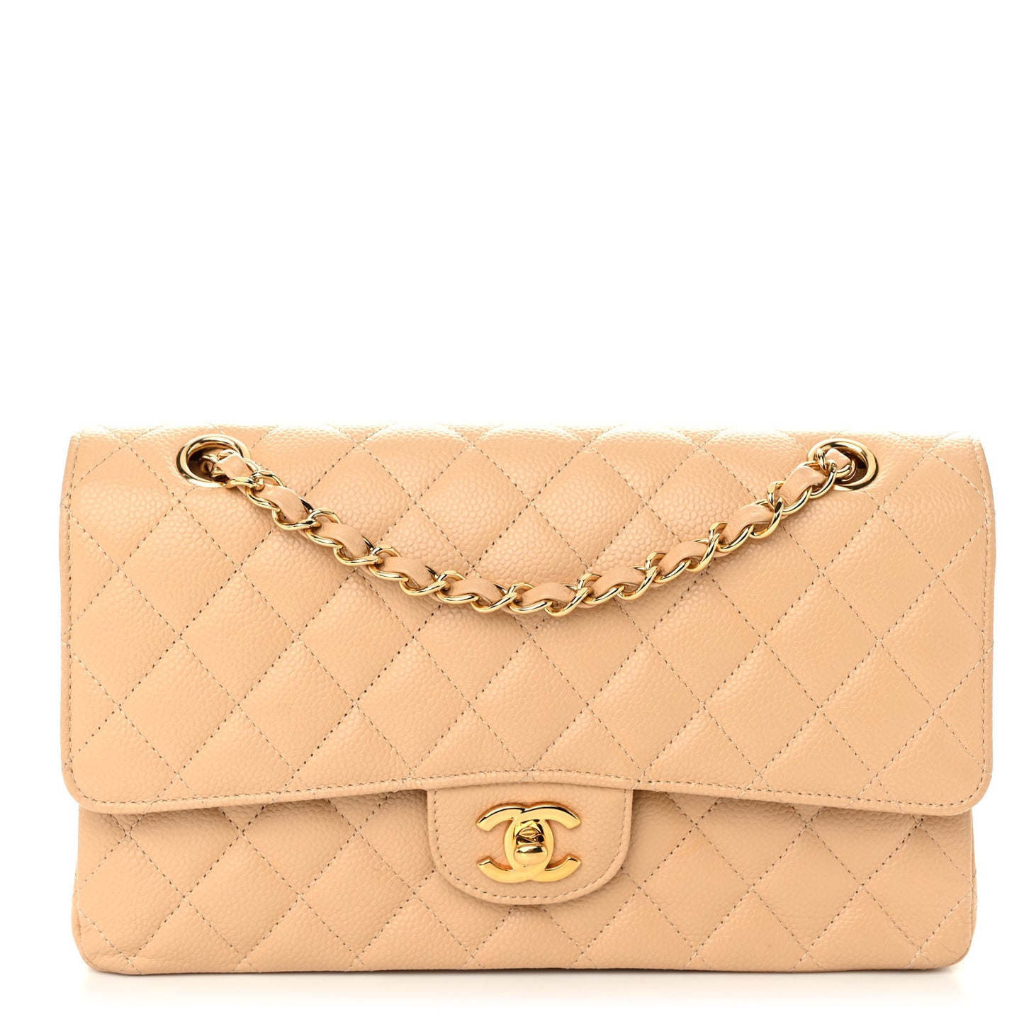 Caviar Quilted Medium Double Flap Beige