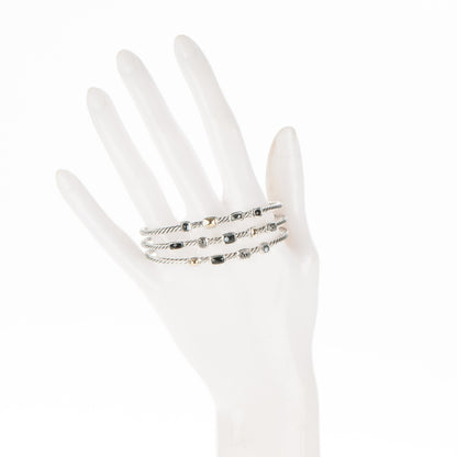 David Yurman Sterling Silver 18K Yellow Gold Black Diamond Hematite Black Onyx Three Row Confetti Cuff Bracelet 2 of 5