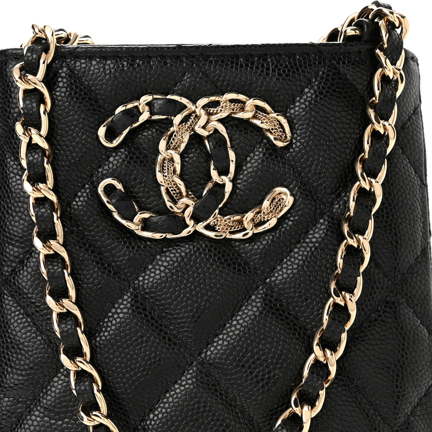 Caviar Quilted French New Wave Phone Holder With Chain Black