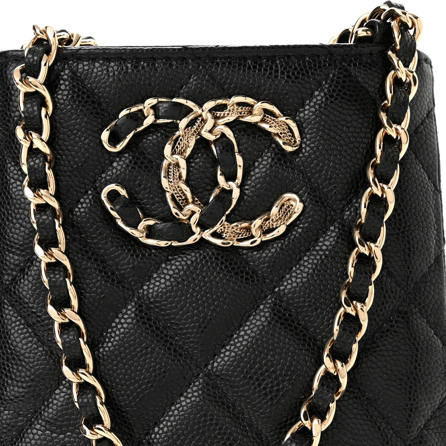 Chanel Caviar Quilted French New Wave Phone Holder With Chain Black 9 of 12