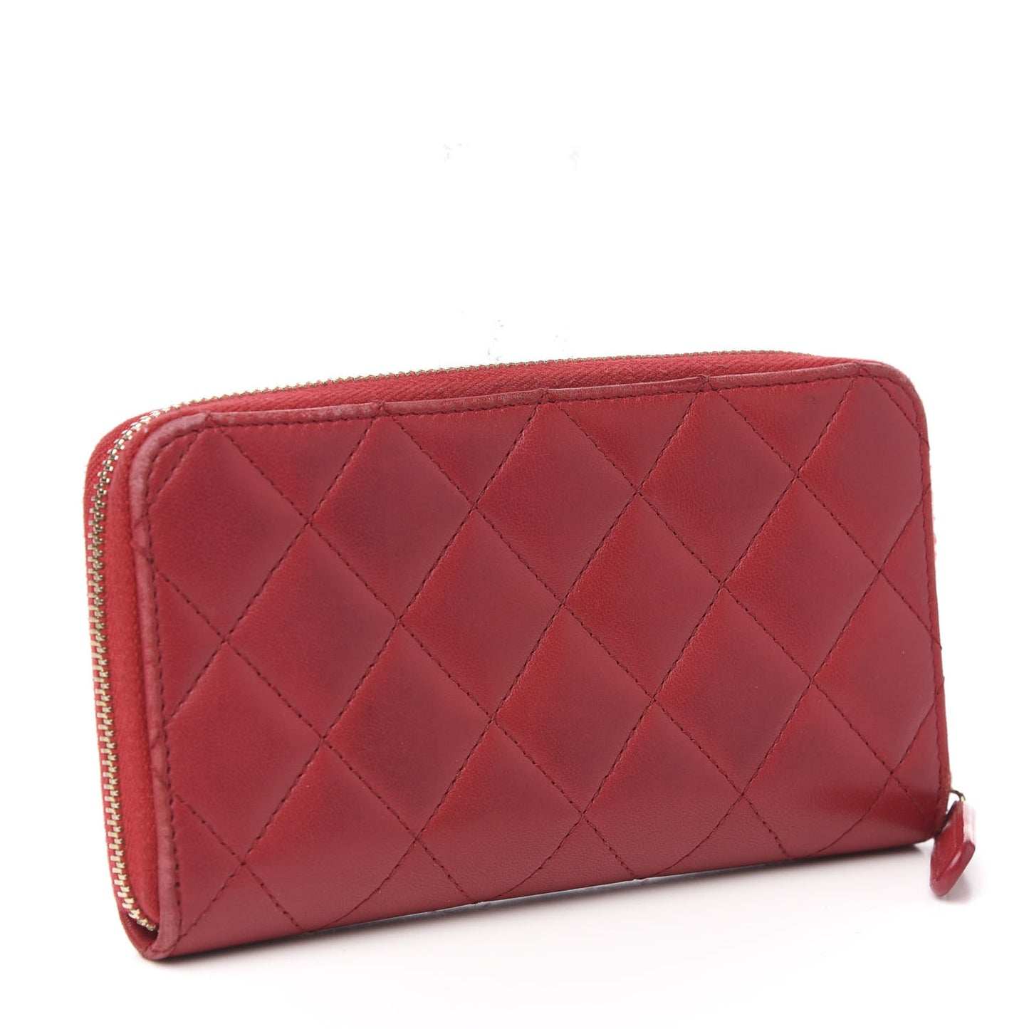 Lambskin Quilted Small Zip Around Wallet Red