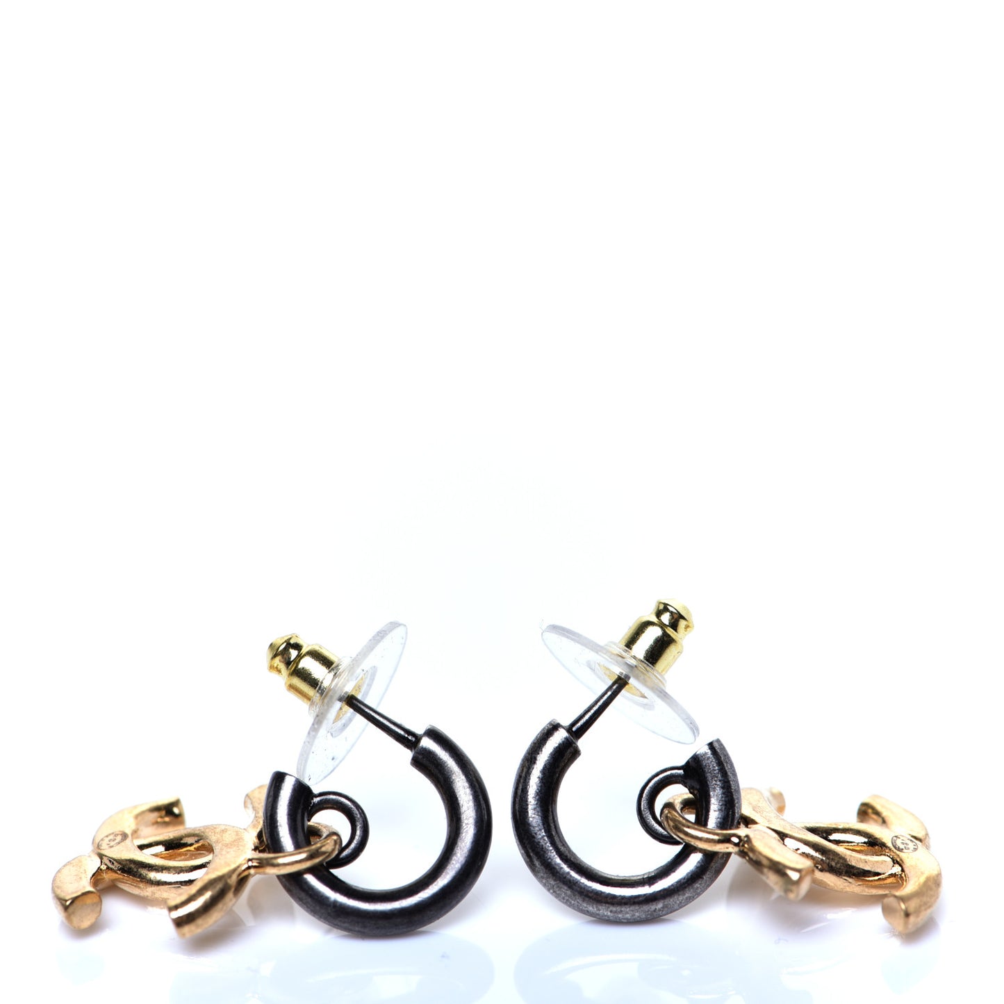 Metal Drop CC Earrings Ruthenium Gold