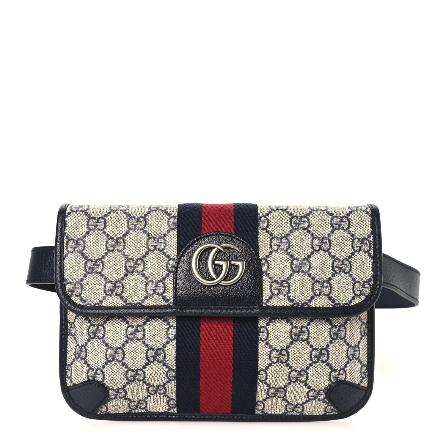Gucci GG Supreme Monogram Web Small Ophidia Belt Bag 90 36 Beige Navy 1 of 10