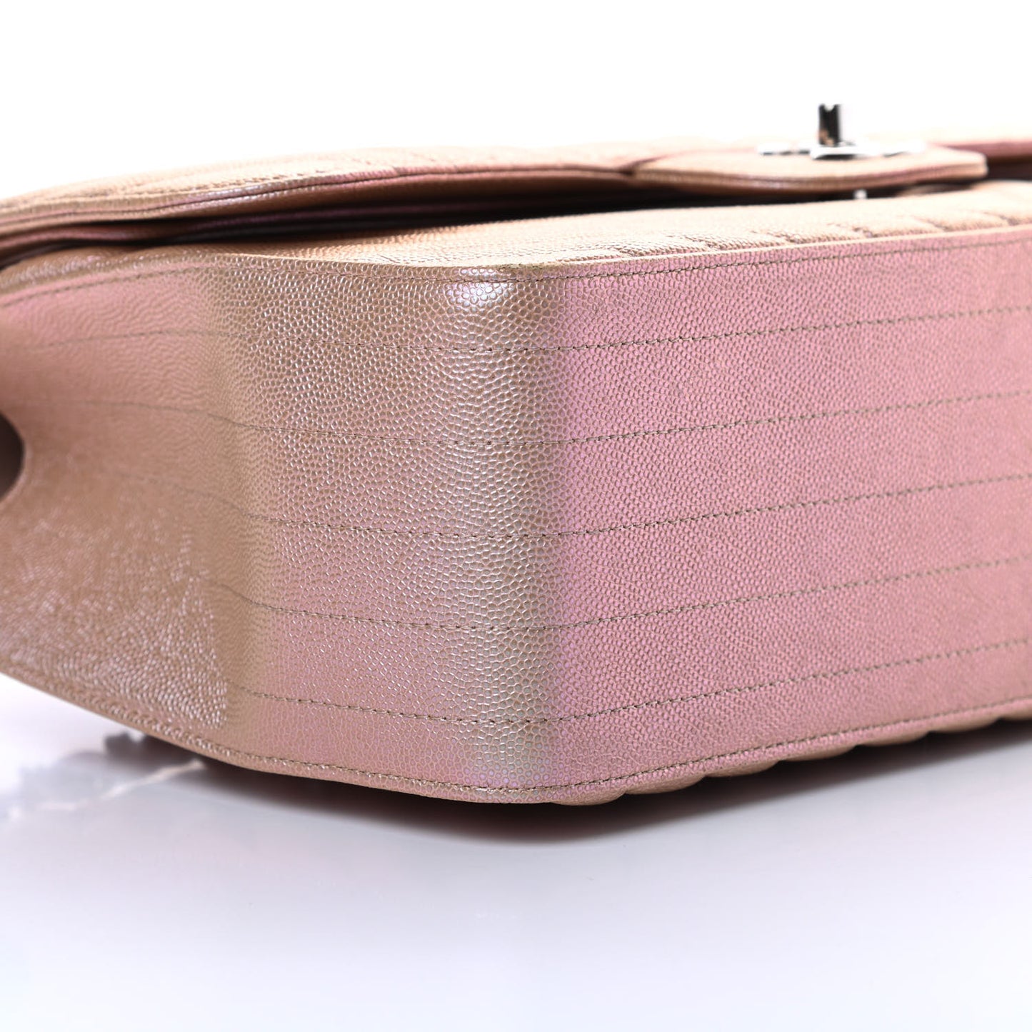 Metallic Caviar Chevron Quilted Jumbo Double Flap Light Gold