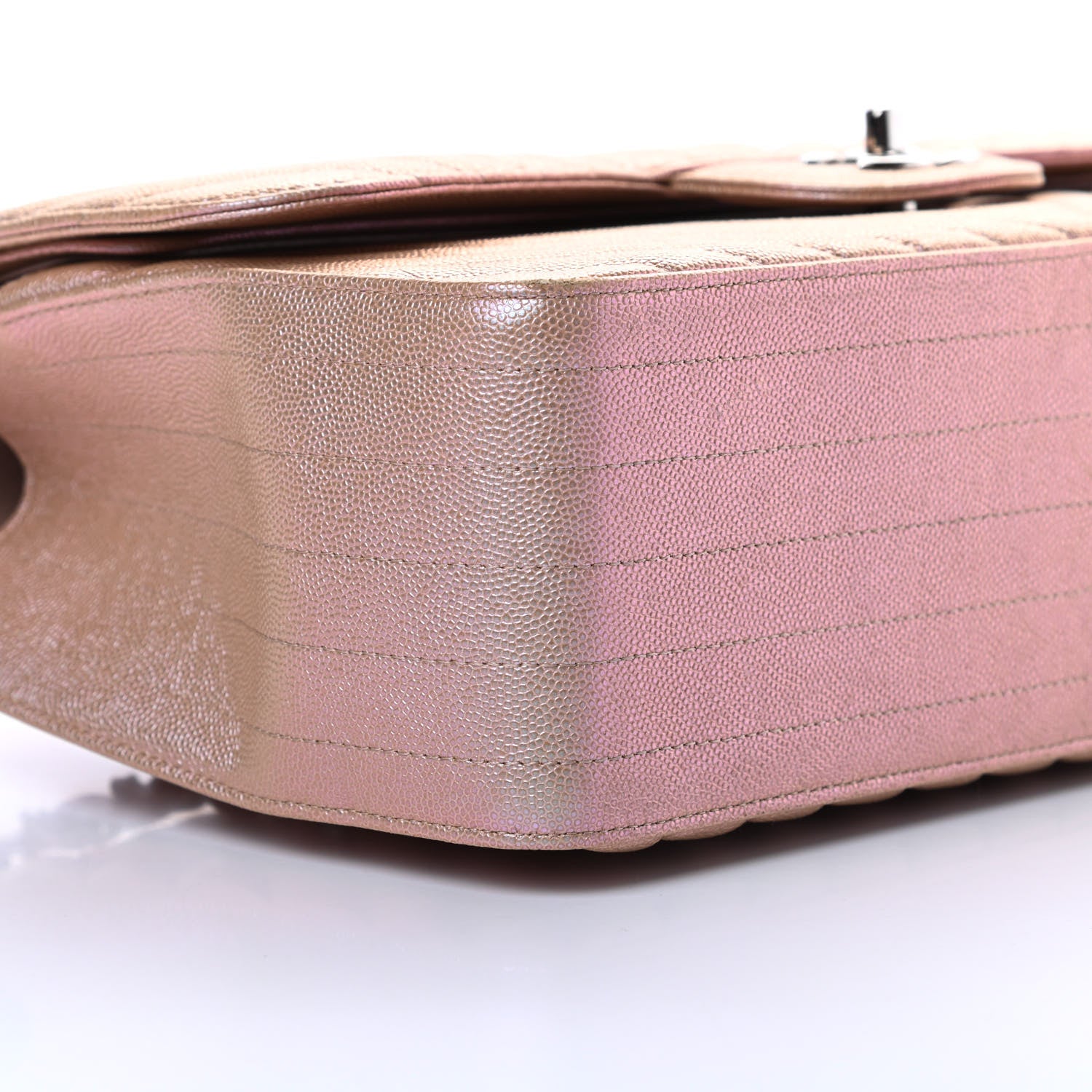 Chanel Metallic Caviar Chevron Quilted Jumbo Double Flap Light Gold 9 of 11