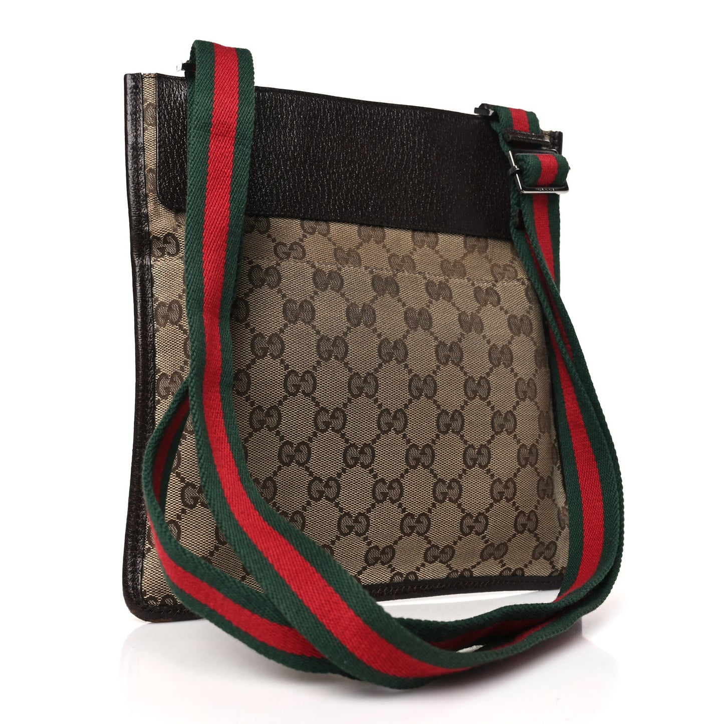 GG Monogram Web Messenger Crossbody Bag Dark Brown