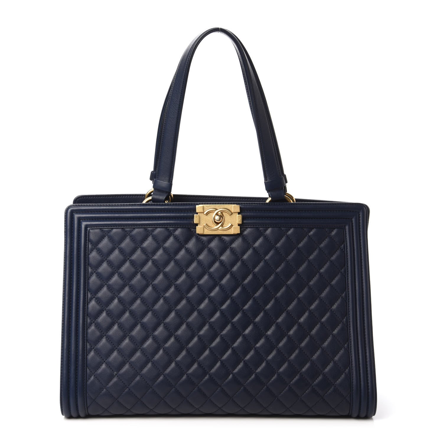 Chanel Calfskin Quilted Boy Shopping Tote Navy Blue 1 of 10